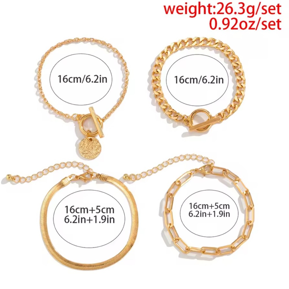 4pcs Punk Cuban Link Chain & Coin Pendant Bracelet Set – NWT - Picture 4 of 7